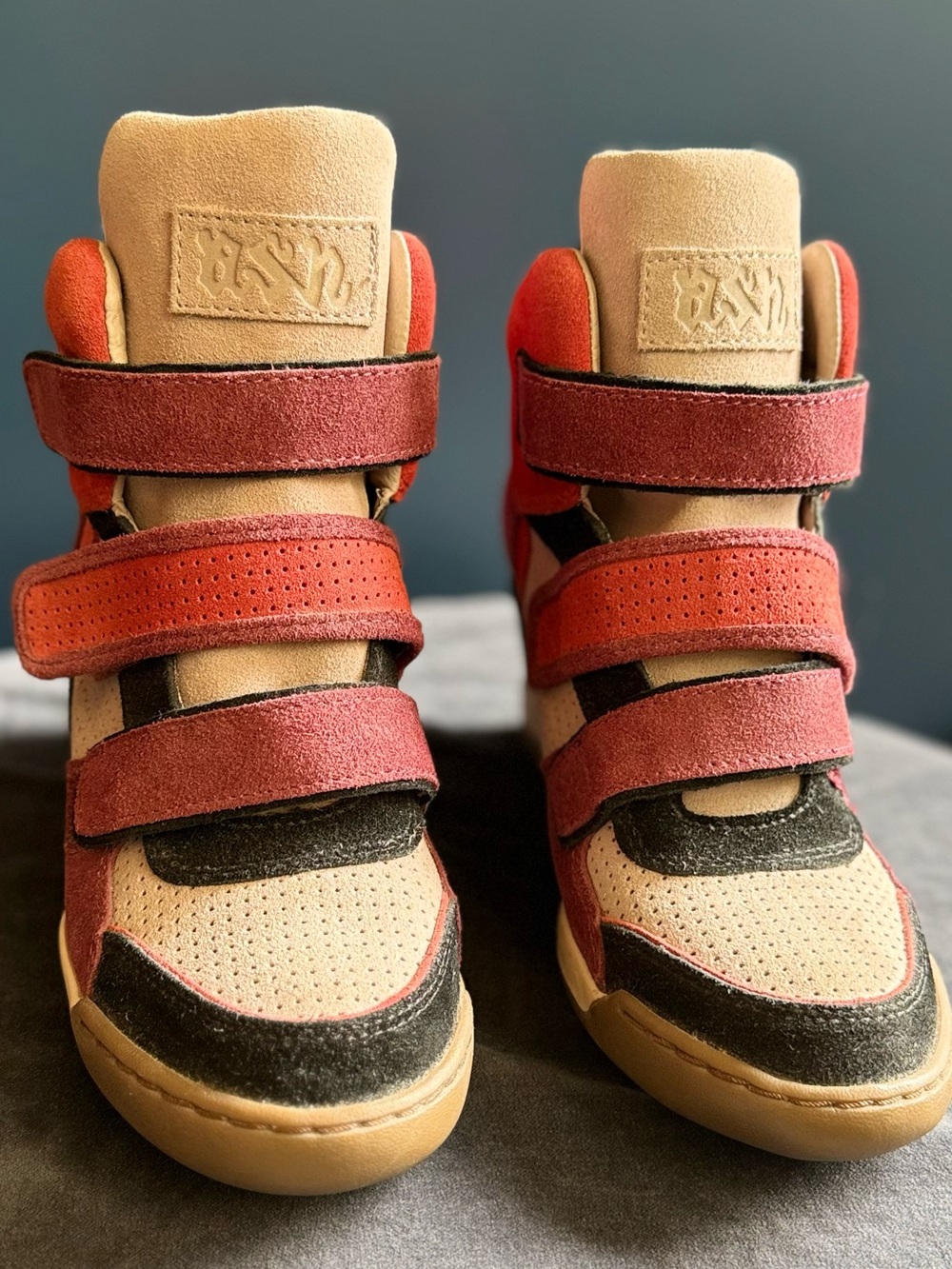 Women’s stylish high heel A.S.H Hightops in Purple,Coral, and Tan